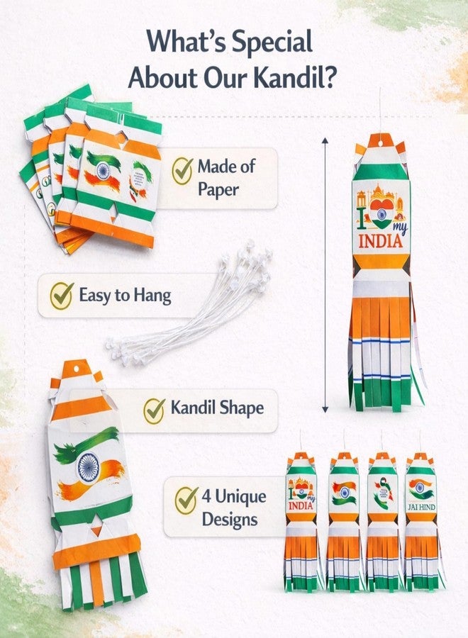 DIGI ART'S DIGI Art’s Republic Day Paper Kandil Hanging Decoration | I Love My India Tricolor Mini Lantern | Pack of 12 (4 Unique Designs) | for 26 January, School, Office, Home Decor - Image 5